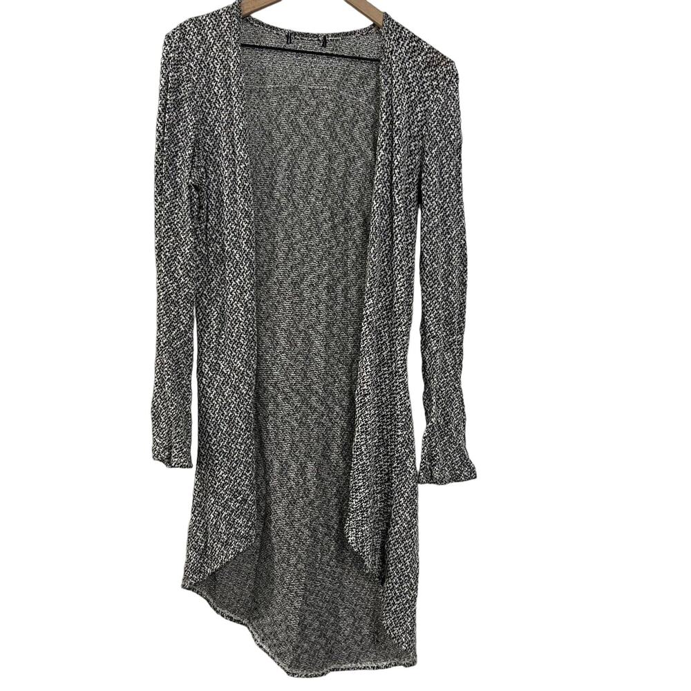 Black & White Knit Button Front Duster Cardigan Long Length